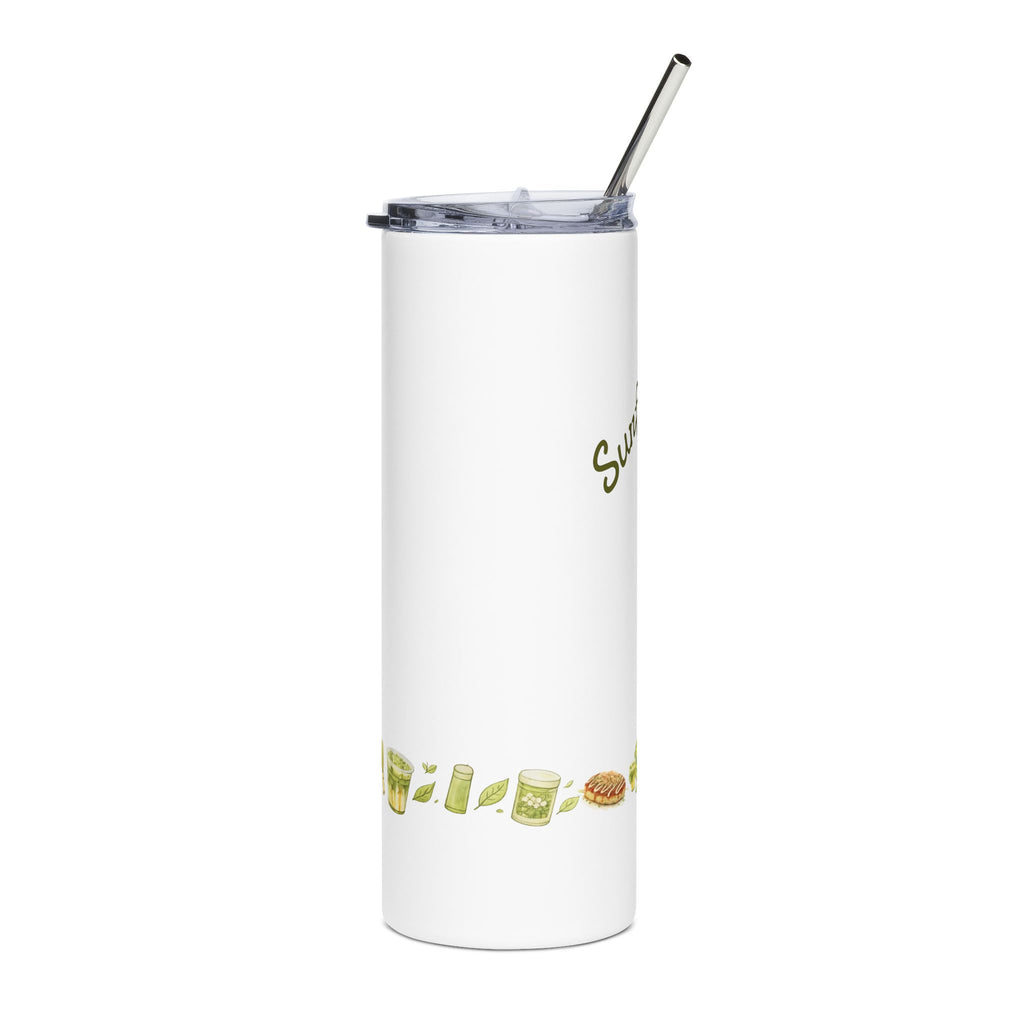20oz Stainless Steel Tumbler — Playful Green Character on Abstract Painted Background