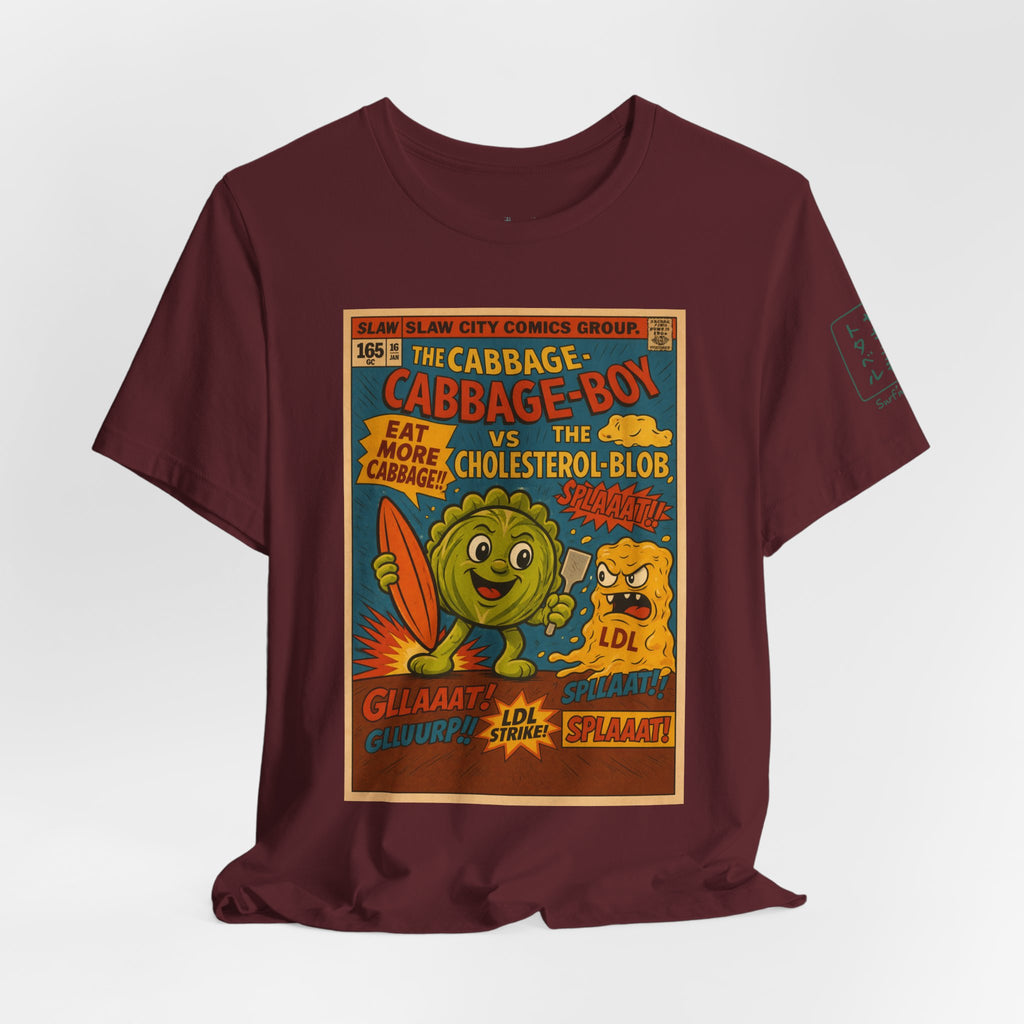 Cabbage Boy Retro Comic T‑Shirt — Vintage Veggie Cartoon Tee