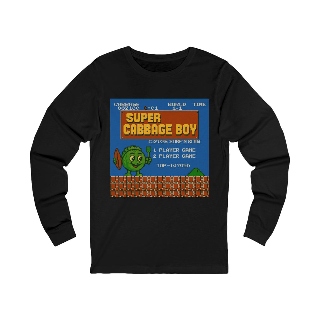 Super Cabbage Boy Long Sleeve Tee — Retro Pixel Video Game Shirt
