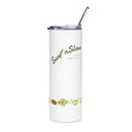 20oz Stainless Steel Tumbler — Playful Green Character on Abstract Painted Background