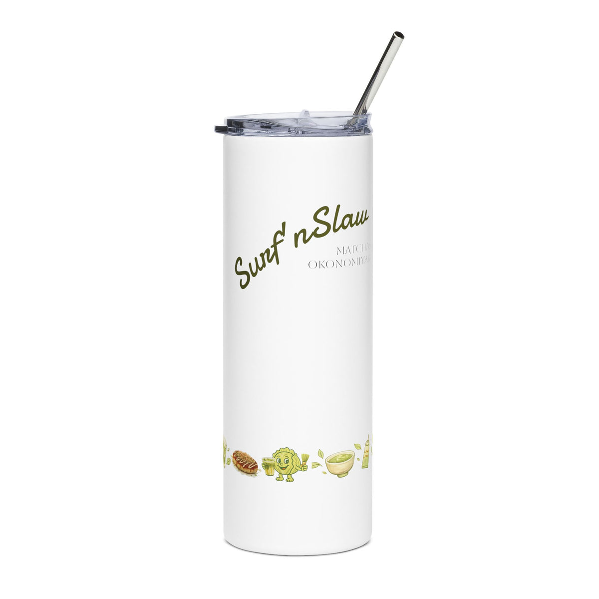 20oz Stainless Steel Tumbler — Playful Green Character on Abstract Painted Background