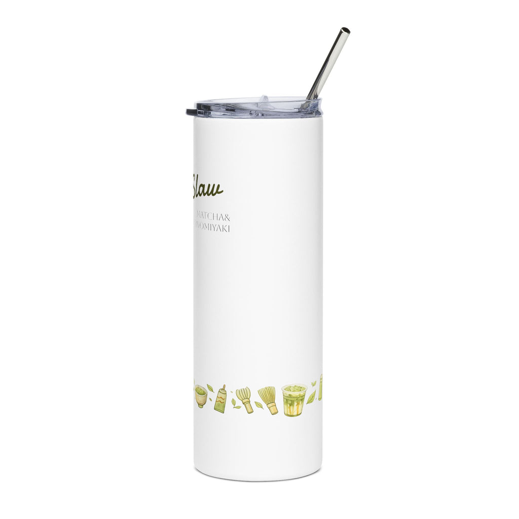 20oz Stainless Steel Tumbler — Playful Green Character on Abstract Painted Background