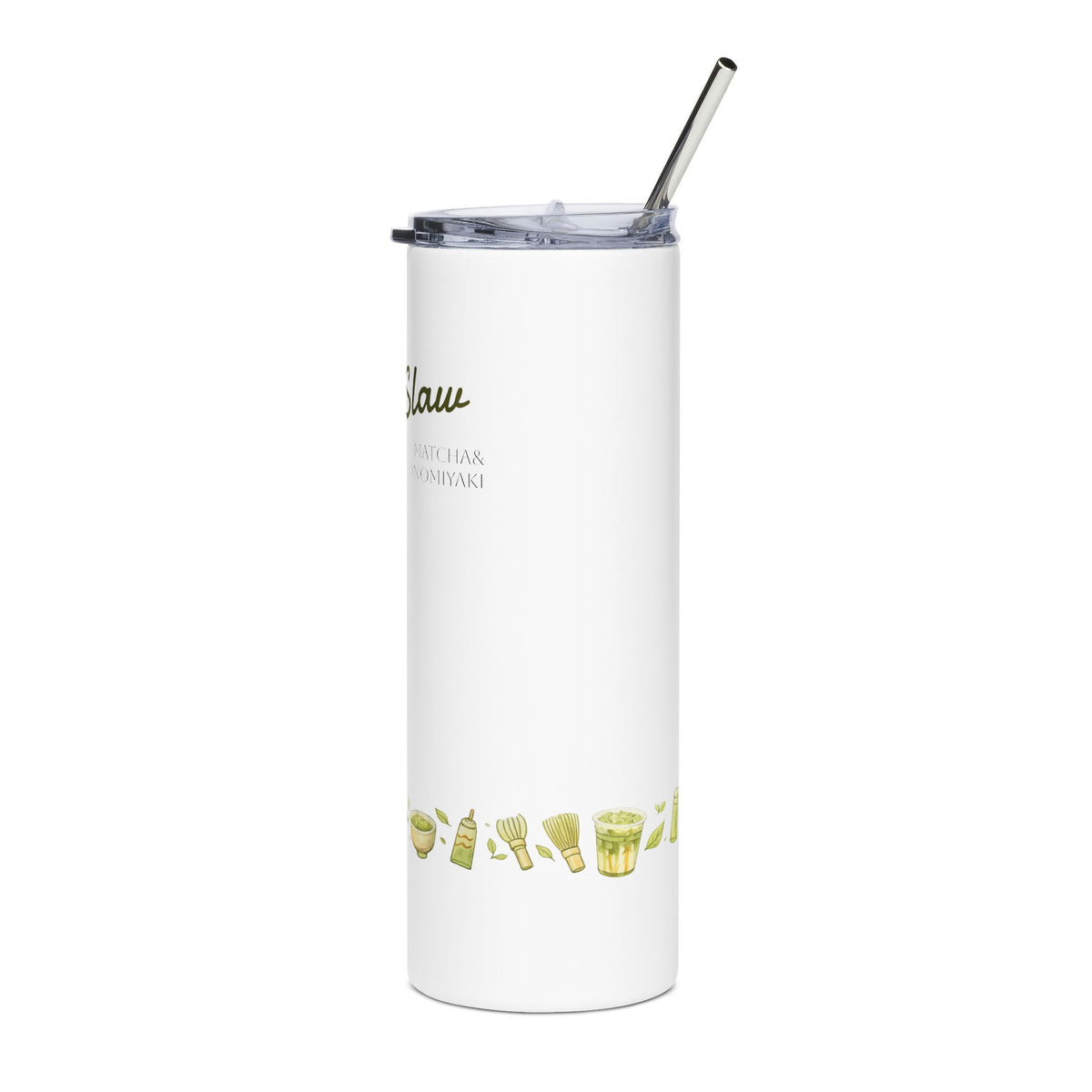 20oz Stainless Steel Tumbler — Playful Green Character on Abstract Painted Background